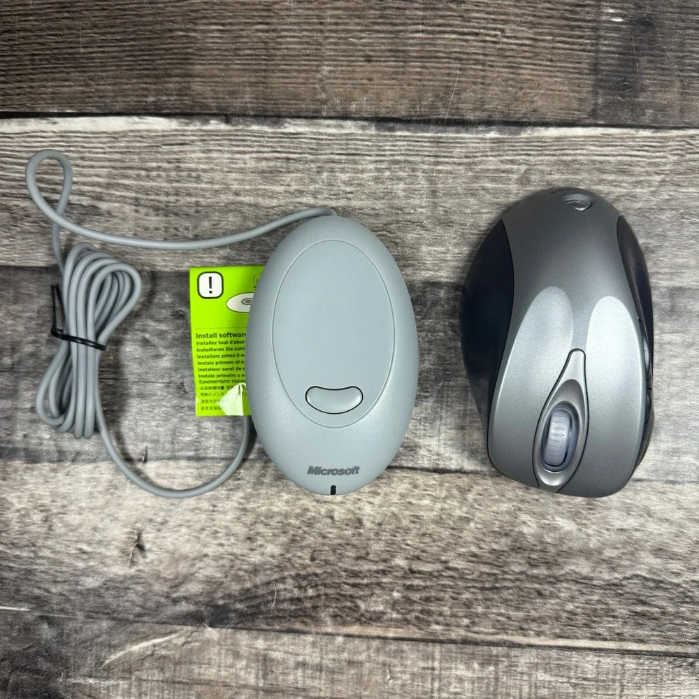 Microsoft Wireless Laser Mouse 6000 Model 1052 Silver Black with Receiver Box
